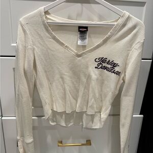 Harley-Davidson White V-Neck Top ONE OF A KIND